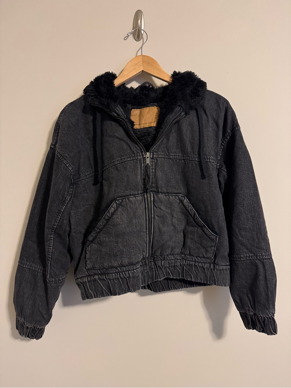 American Eagle Outfitters Black Teddy-Lined Zip Jacket